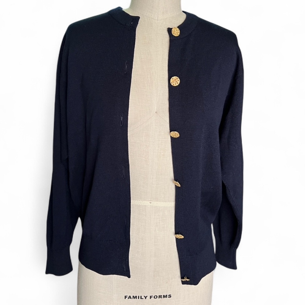 Vintage Navy Ballantyne Merino 2000 Cardigan with Gold Buttons Medium EVC